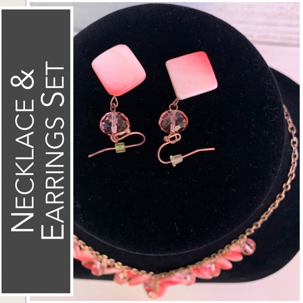 Lucite & Acrylic Jewels Necklace & Earrings in Pink & White Gradients Vintage - Picture 13 of 13
